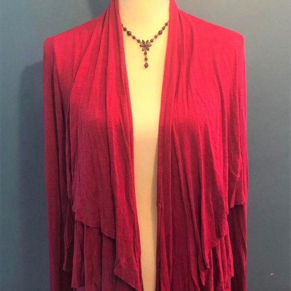Dark Pink Sweater Cardigan ~ Ruffled ~ Layered ~ Long Sleeves ~ Size M - Picture 1 of 8